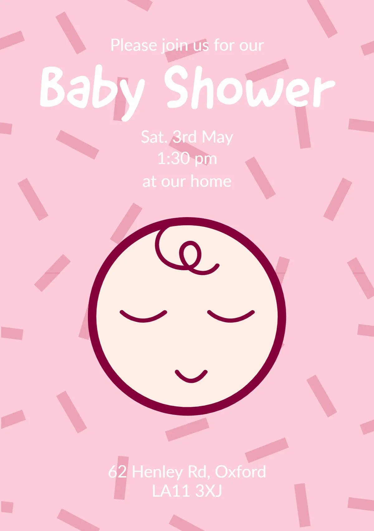 Pink, Cream and White Cute Baby Shower Invitation