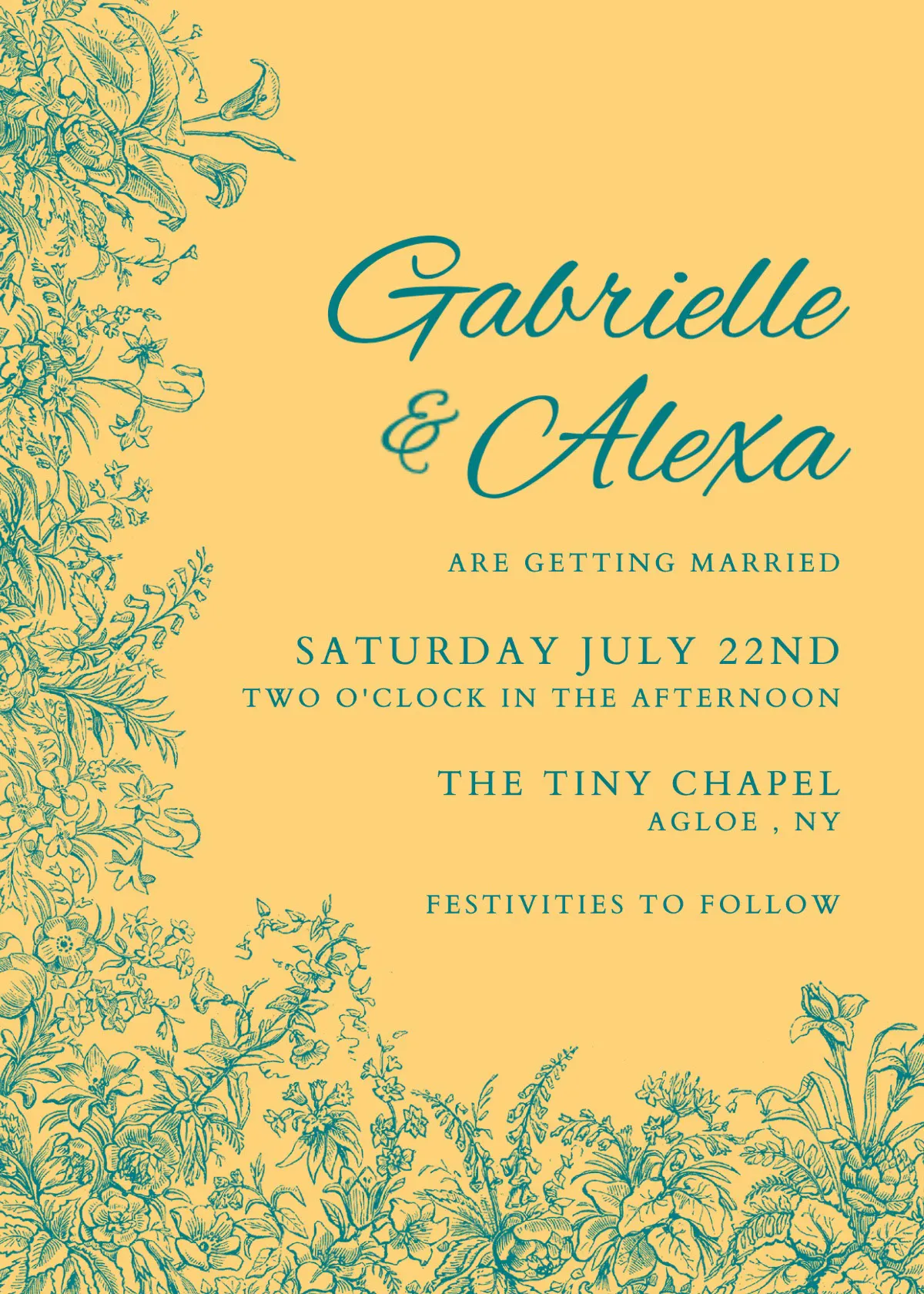 Gold and Teal Storybook Wedding Invitation
