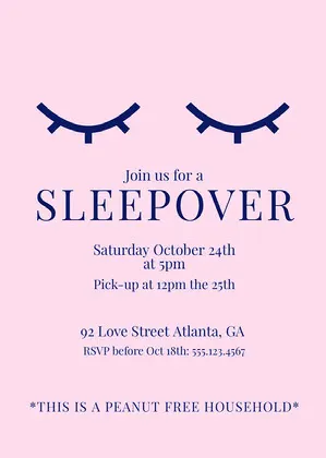 Pink Minimal Sleepover Invitation Sleepover Invitation