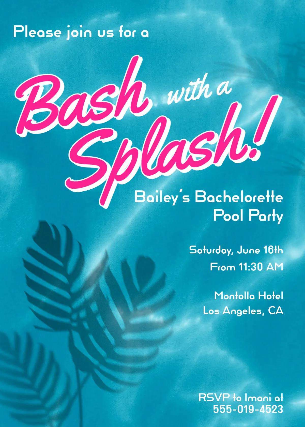 Blue, White and Magenta Pool Party Invitation
