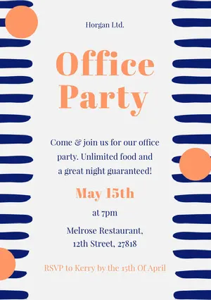 Orange and Navy Office Party Invitation Card Email Invitation