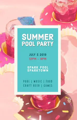 Pink and Blue Summer Pool Party Poster Pool Party Invitation