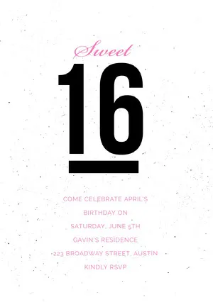 Pink and Black Sweet Sixteen Birthday Invitation Card Sweet 16 Invitation