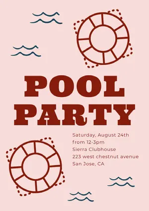 Pink and Red Illustrated Pool Party Invitation Card Pool Party Invitation
