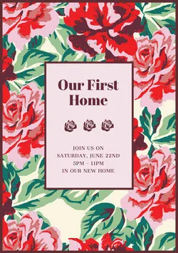Green and Red Floral Housewarming Party Invitation Card Housewarming Invitation