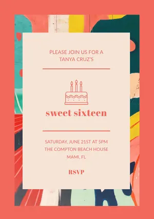 Red Sweet Sixteen Birthday Invitation Card with Cake Sweet 16 Invitation