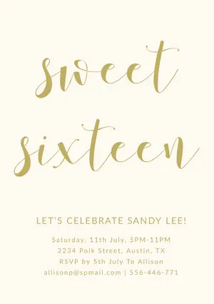 Gold Elegant Calligraphy Sweet Sixteen Birthday Invitation Card Sweet 16 Invitation