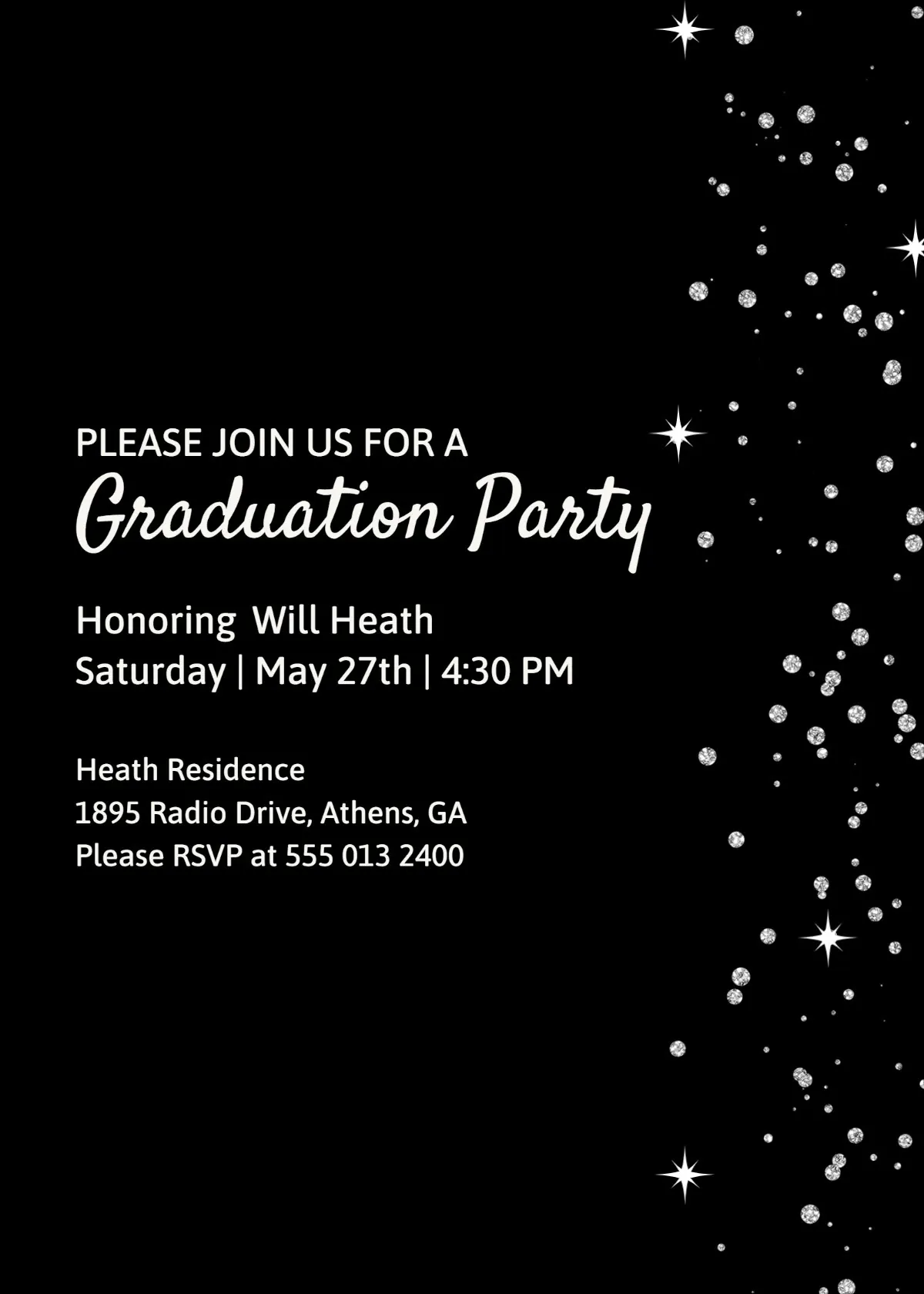 Black & White Sparkle Graduation Party Invitation