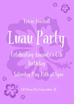 Purple Floral Hawaiian Birthday Invitation Luau Invitation