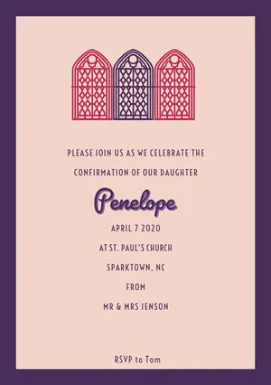 Violet and Pink Confirmation Invitation Stained Glass Window Confirmation Invitation