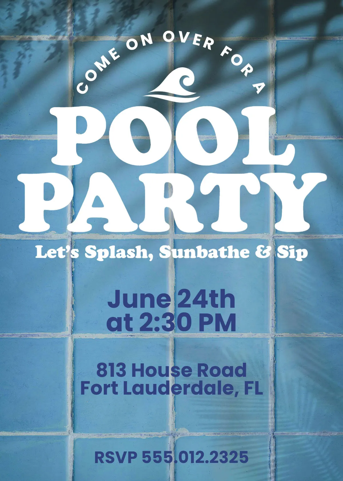 Blue White Tile Pool Party Invitation