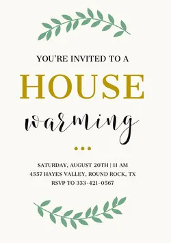 Green and Gold Housewarming Party Invitation Card Housewarming Invitation