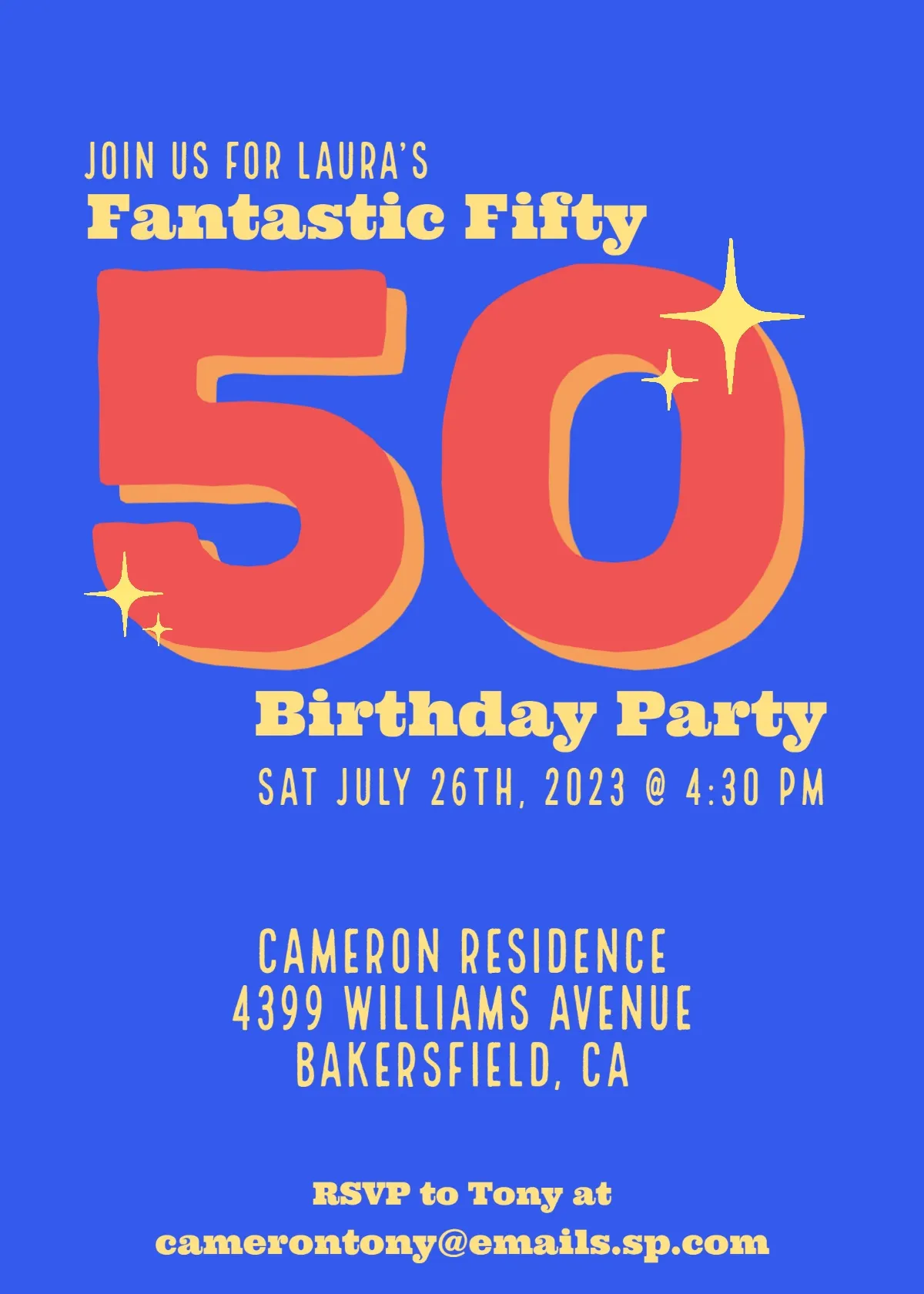 Blue, Red and yellow 50th birthday party invitation