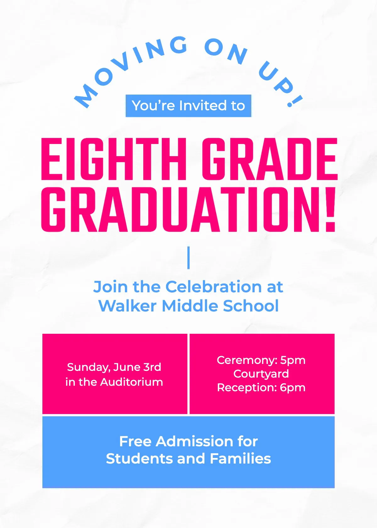 White Pink Middle School Graduation Invitation