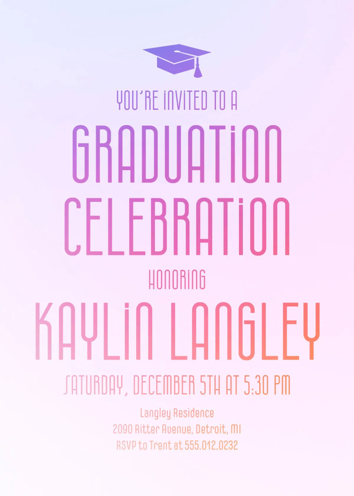 Light Purple Gradient Graduation Invitation