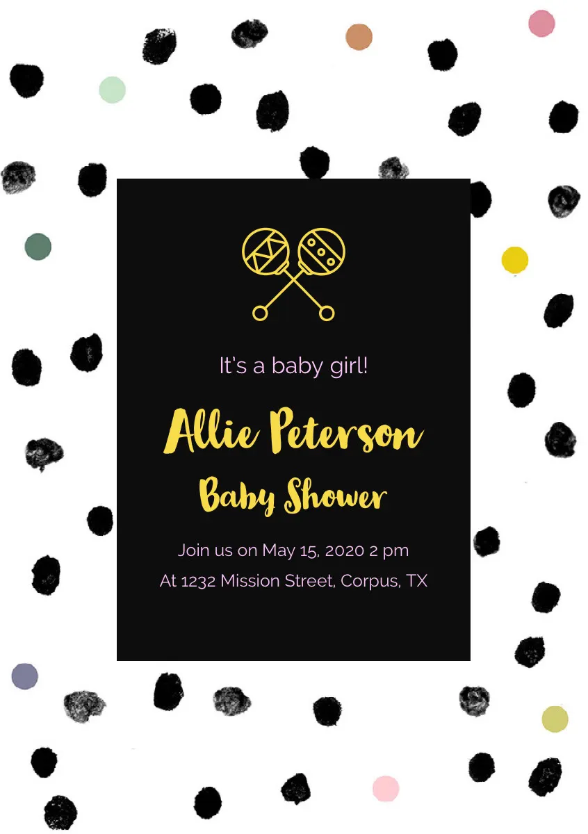 Black and White Spotted Baby Shower Invitation
