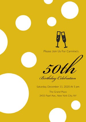Yellow and White Spotts Birthday Party Invitation 50th Birthday Invitations