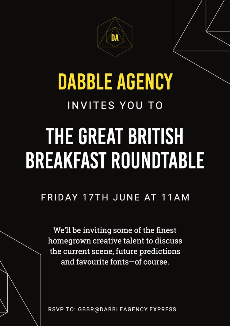 Black Yellow & White British Breakfast Roundtable Design Agency A5 Invitation