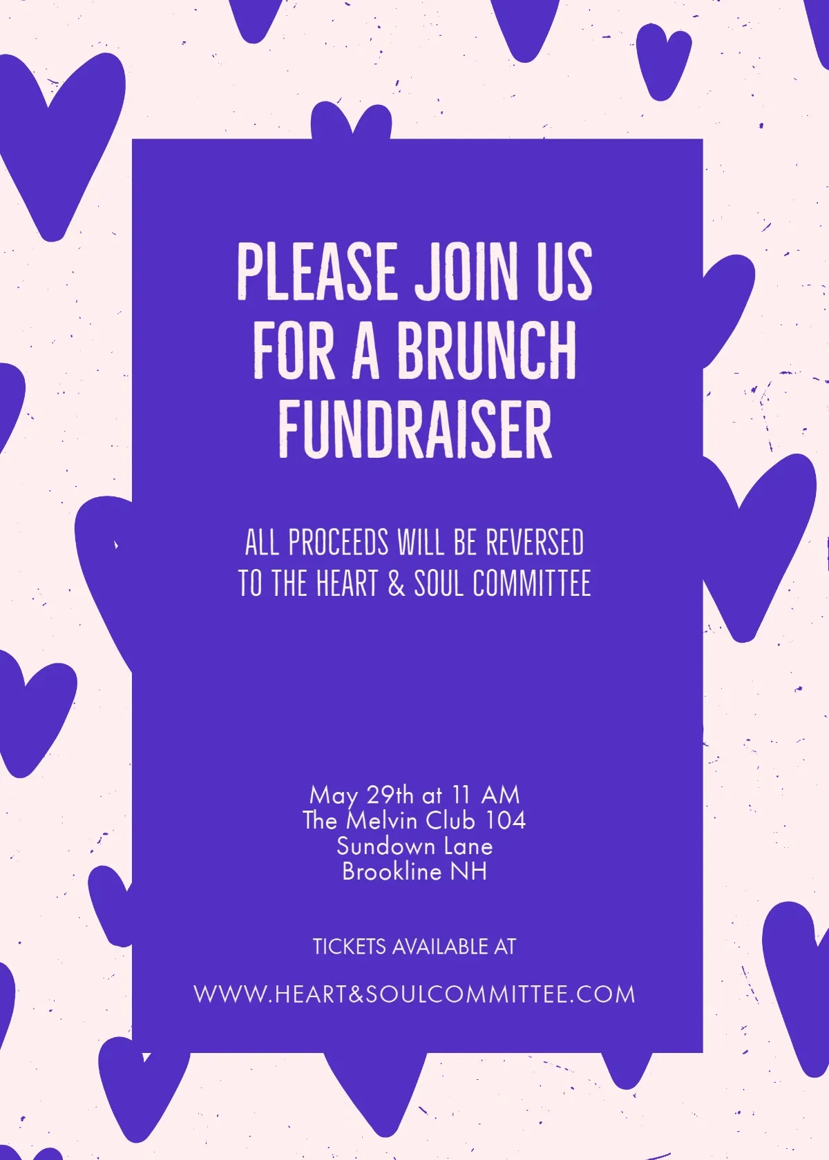 Purple Texture Heart and Soul Fundraiser Invite