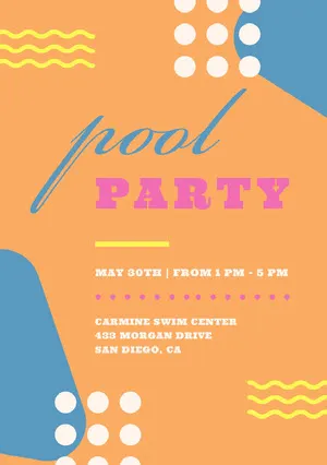 Multicolored Pool Party Invitation Card Pool Party Invitation