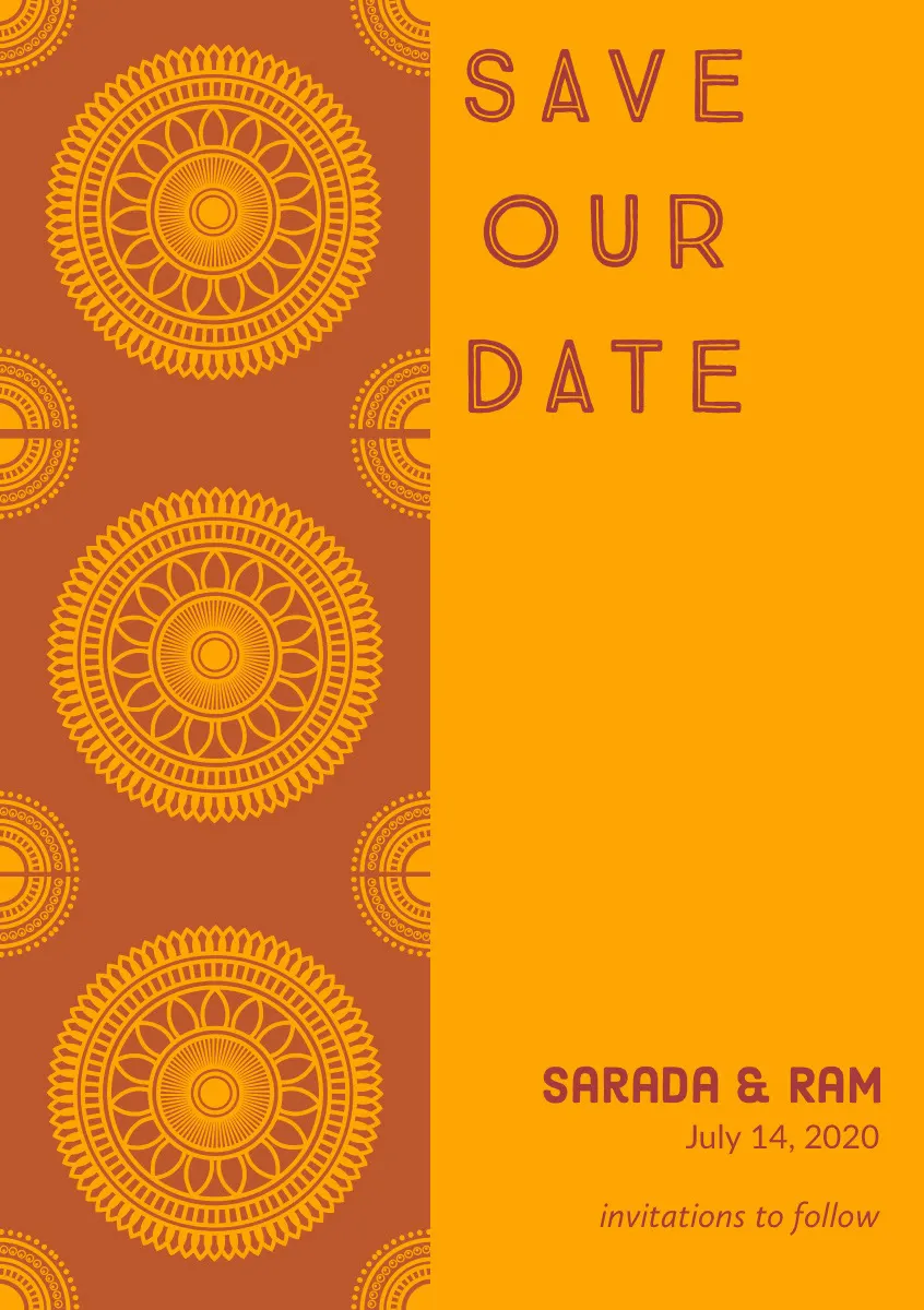 Orange Hindu Save the Date Wedding Card