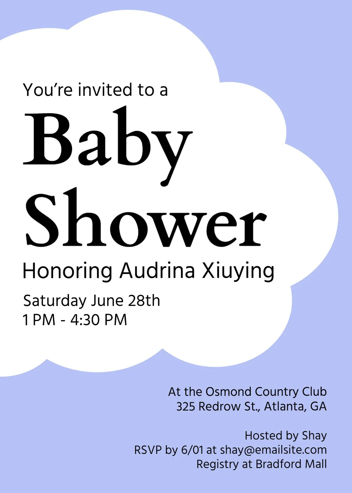 Purple & White Baby Shower Invite