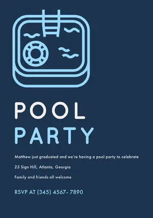 Blue and White Pool Party Invitation Pool Party Invitation