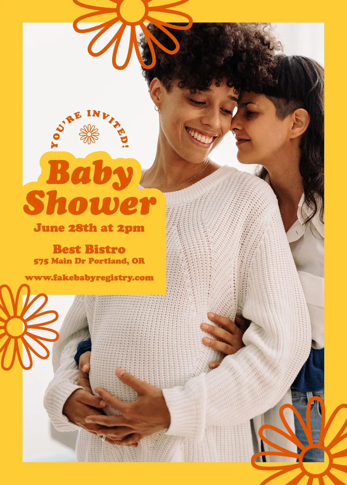 Yellow and Orange Retro Floral Baby Shower Invitation