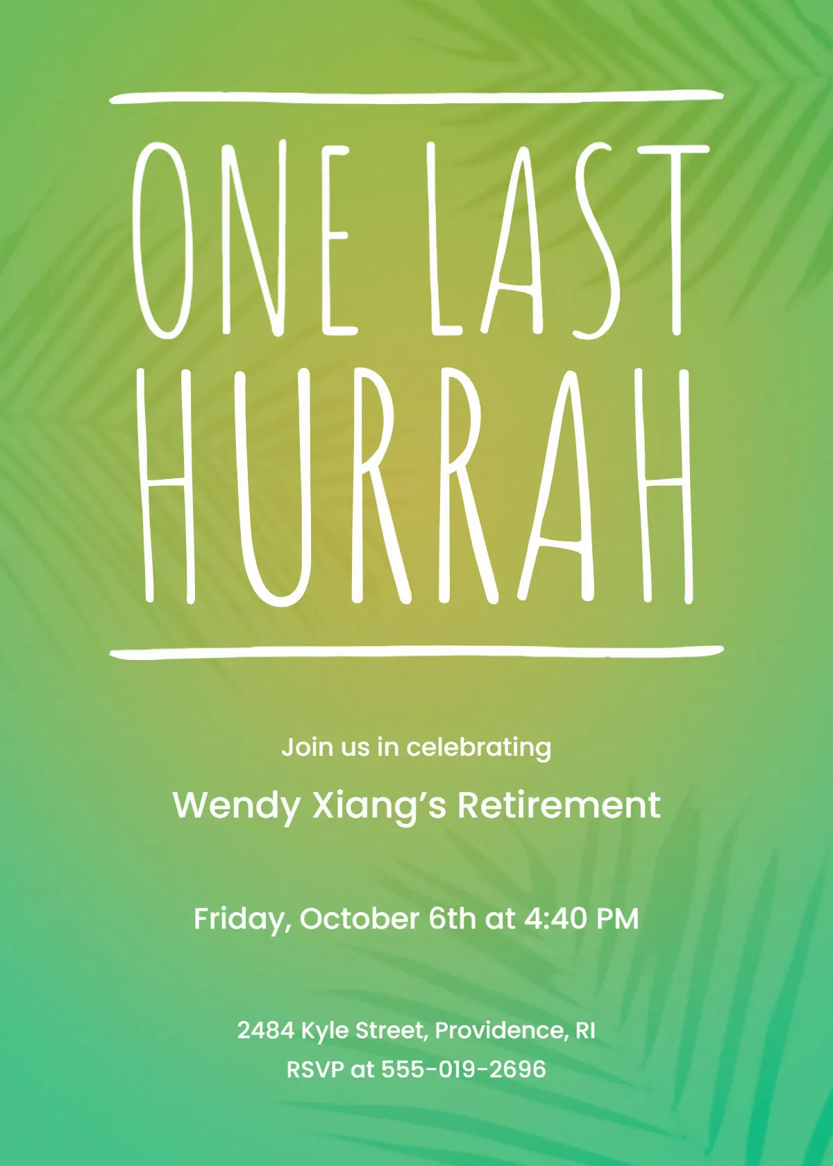 White & Green Tropical Leaf Retirement Party Invitation