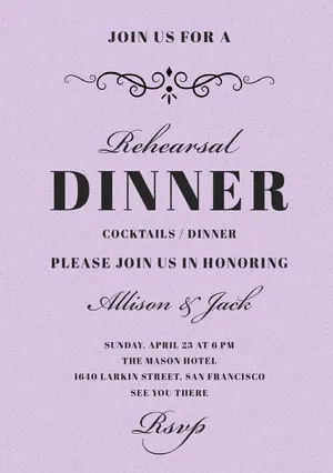  Pink Ornate Elegant Rehearsal Dinner Invitation Card Rehearsal Invitation
