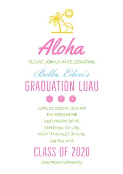 Colorful Hawaiian Style Graduation Party Invitation Card Luau Invitation