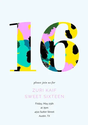 Multicolored Number Sweet Sixteen Birthday Invitation Card Sweet 16 Invitation