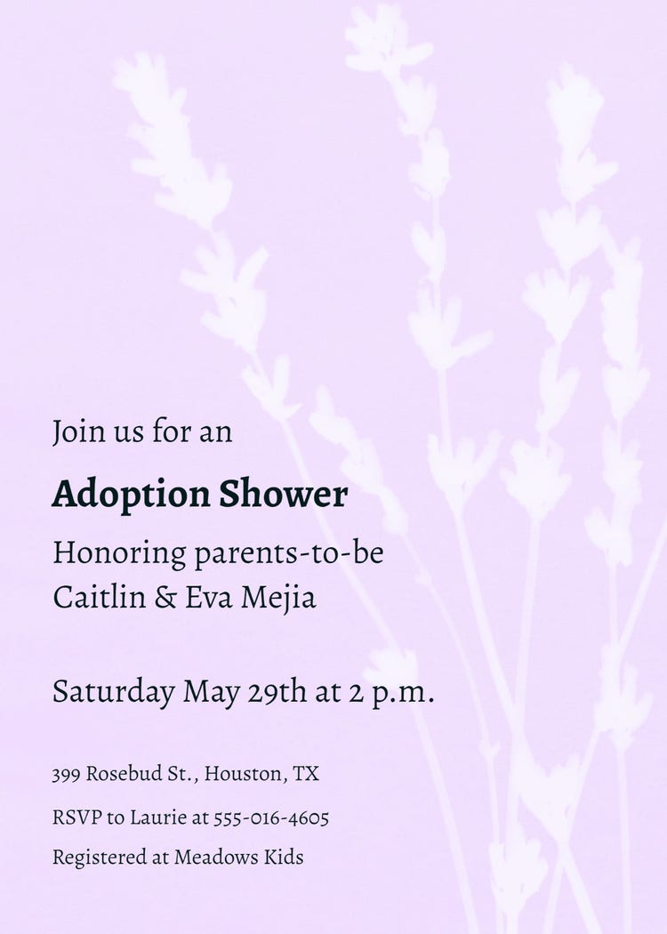 Pink White Floral Adoption Shower Invitation