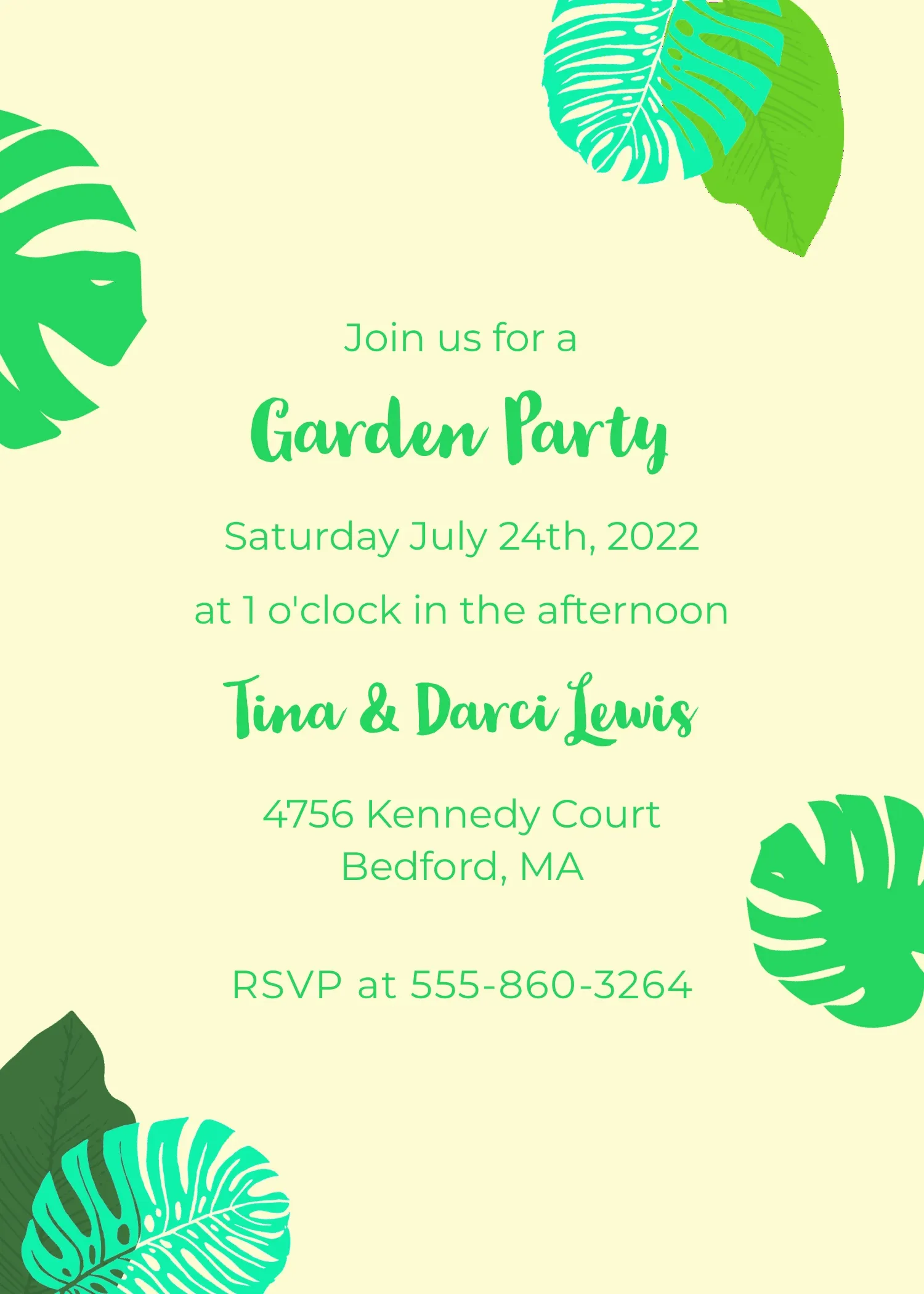 Yellow Green Sun Leaves Garden Party Invitation