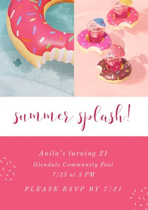 Pink and White Pool Party Invitation Pool Party Invitation