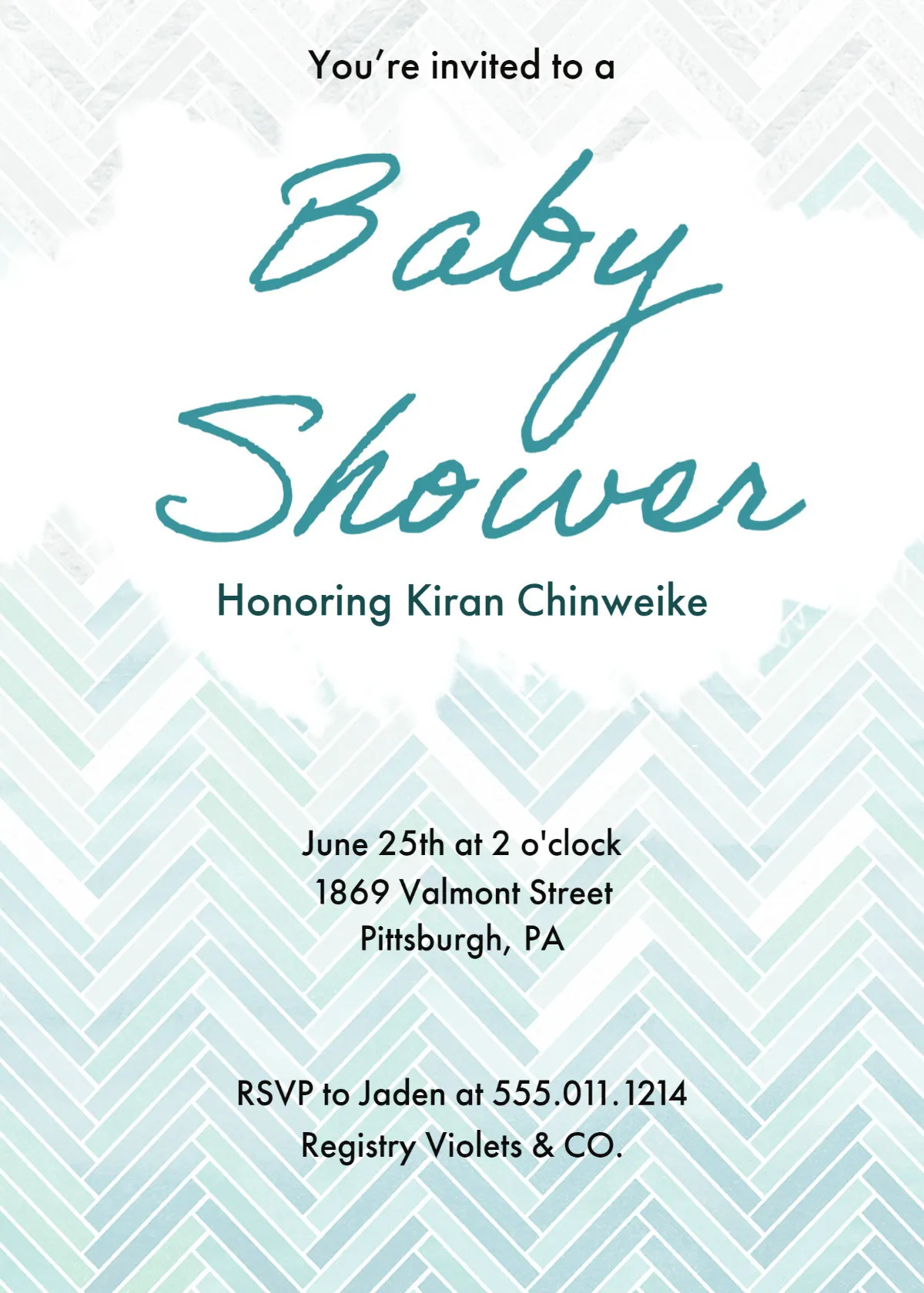 White, Black and Teal Baby Shower Invitation
