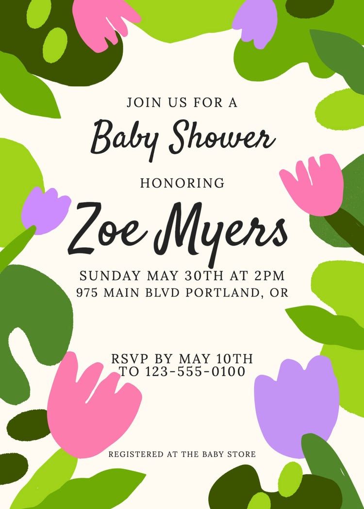 Green Abstract Floral Baby Shower Invitation