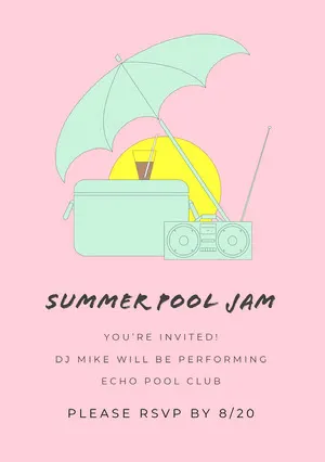 Green and Pink Pool Party Invitation Pool Party Invitation