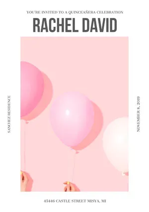 White and Pink Birthday Card Quinceañera Invitation