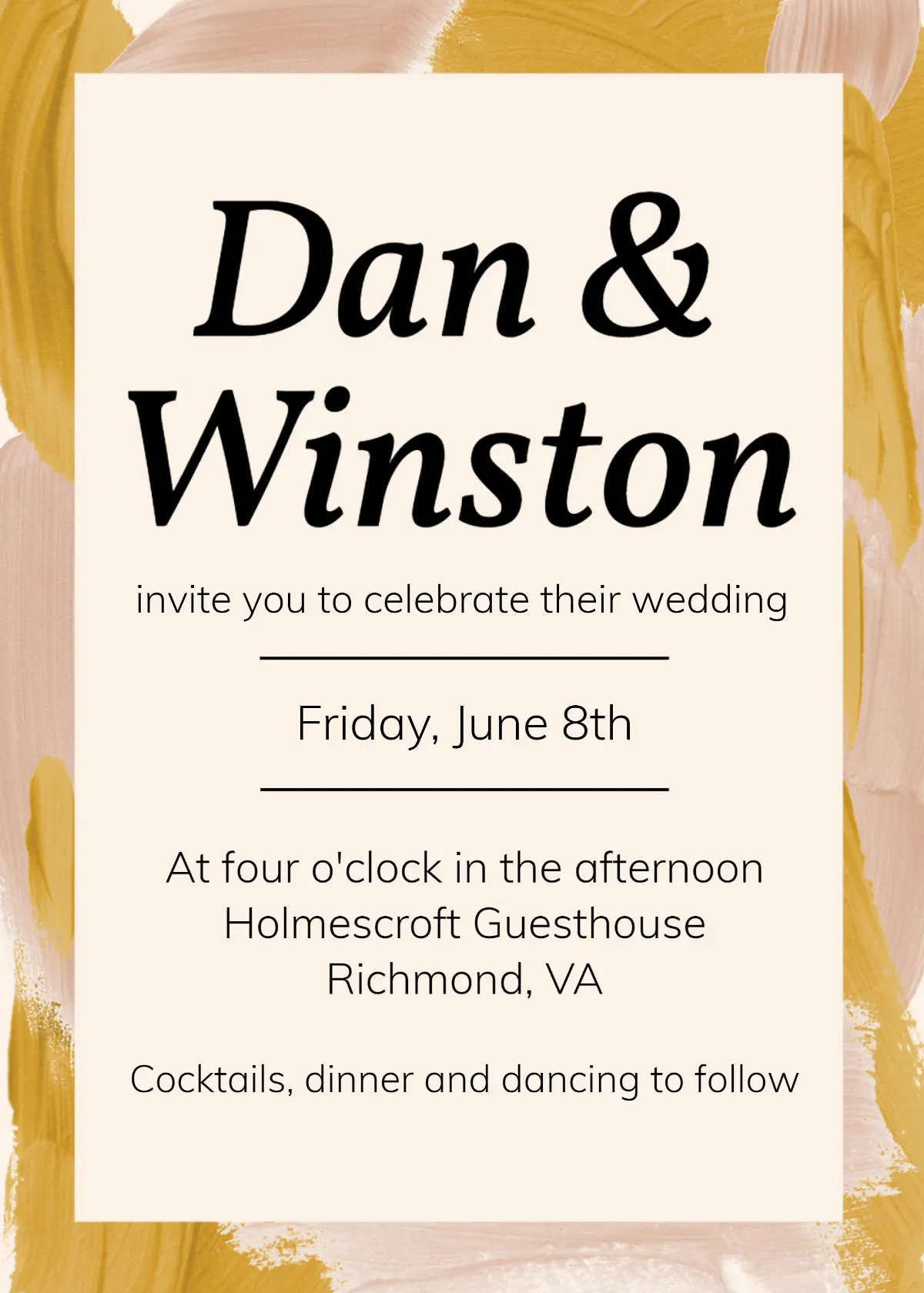 Yellow & Pink Painted Wedding Invite