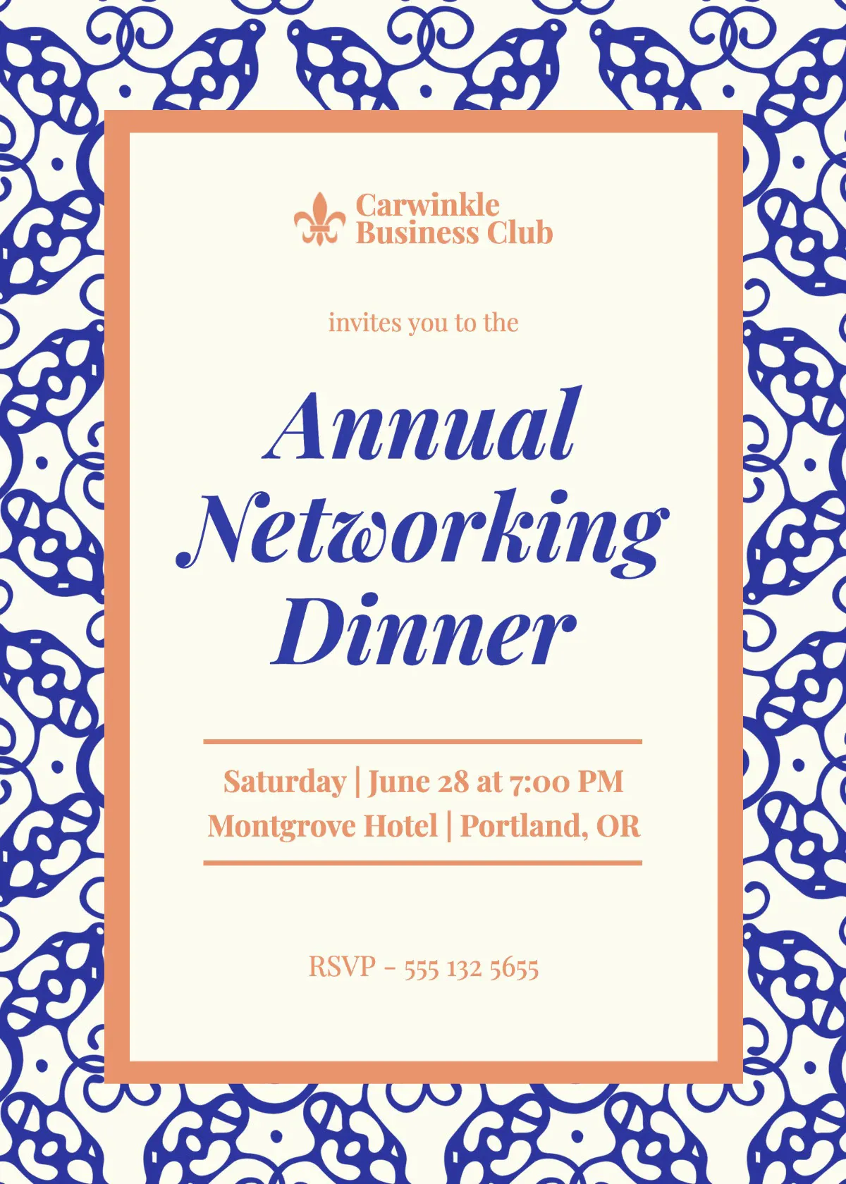 Blue & Orange Networking Dinner Invitation