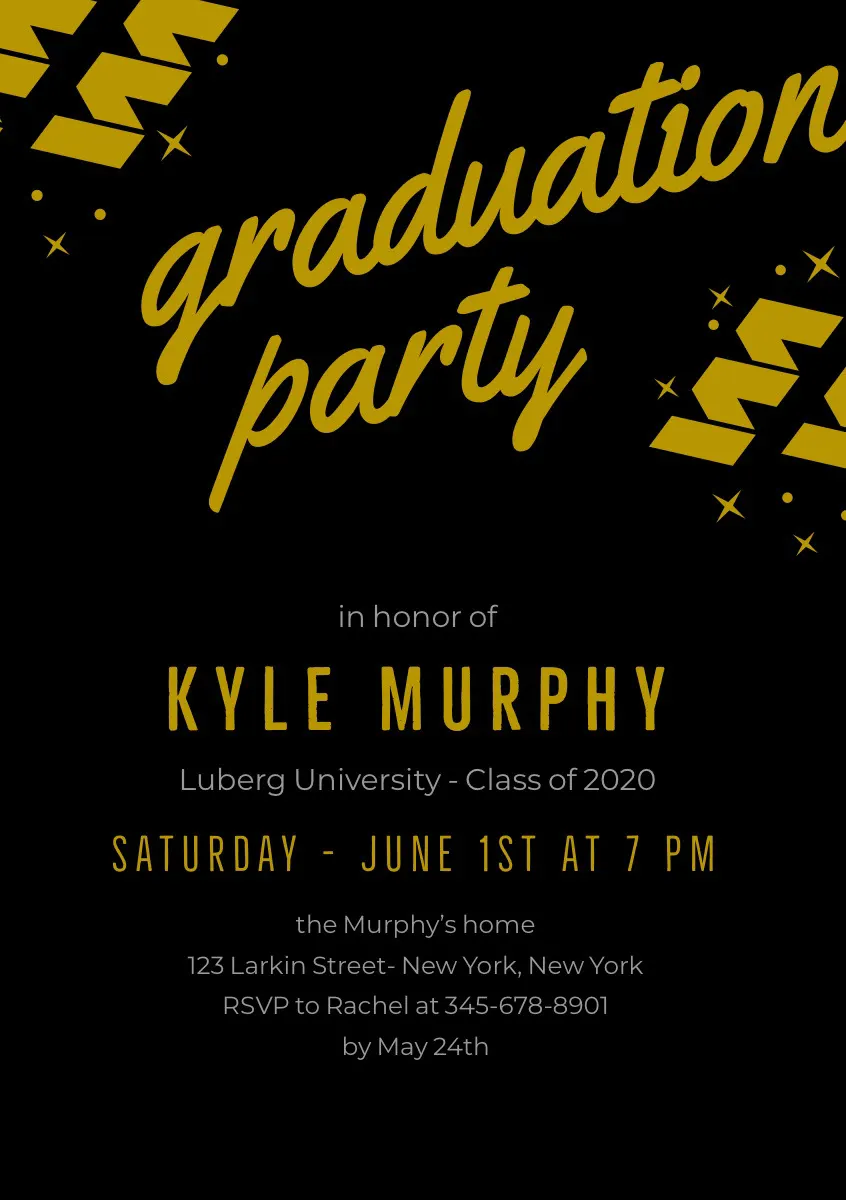 Gold and Black Graduation Party Invitation Card