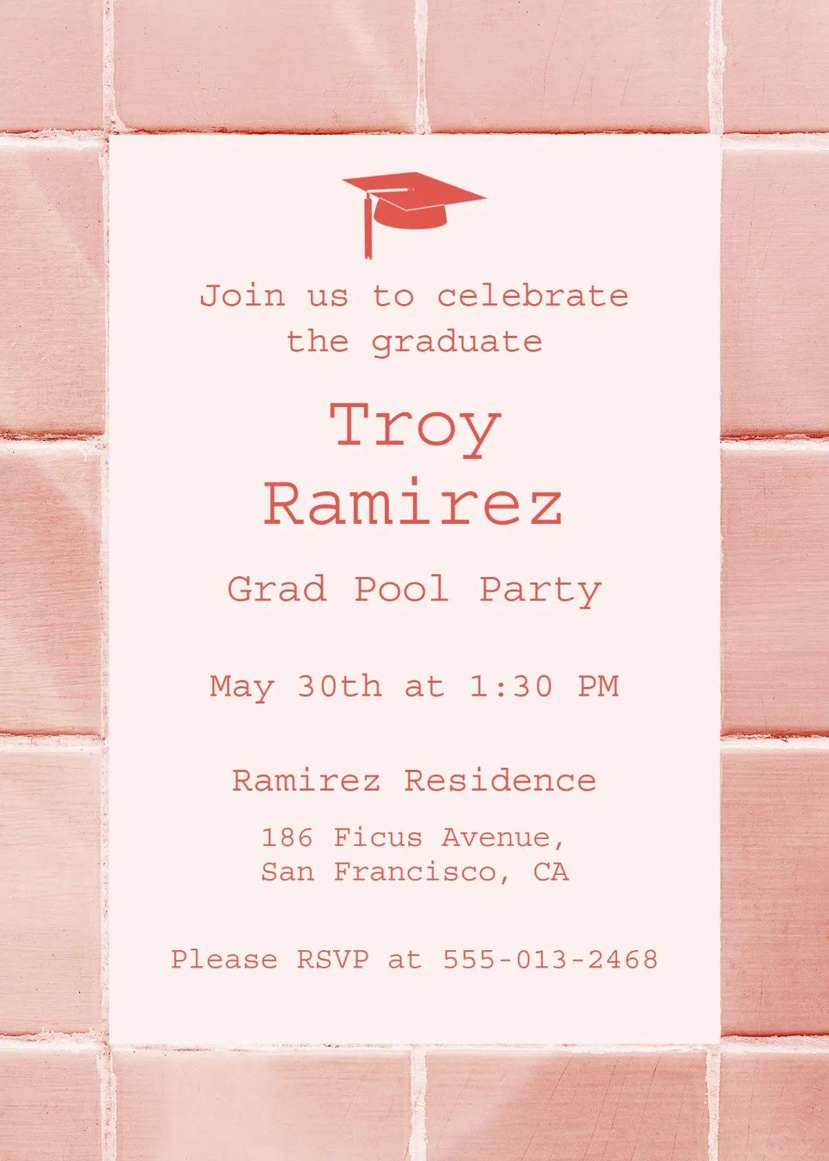 Pink Pool Graduation Party Invitation