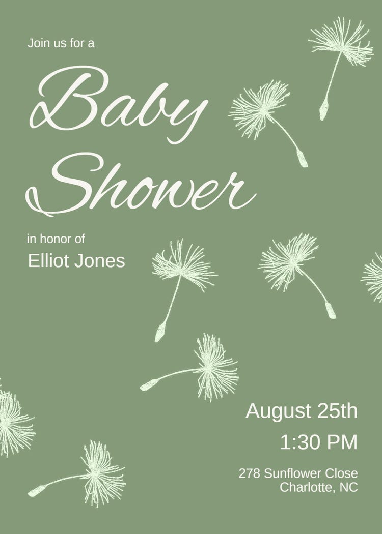 Green Monotone Baby Shower Invitation
