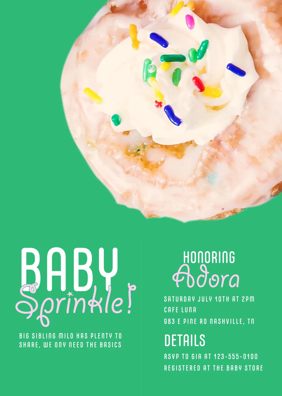 Green and Pink Doughnut Baby Shower Invitation 