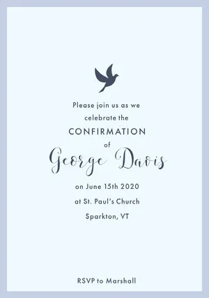 White and Blue Confirmation Card Confirmation Invitation