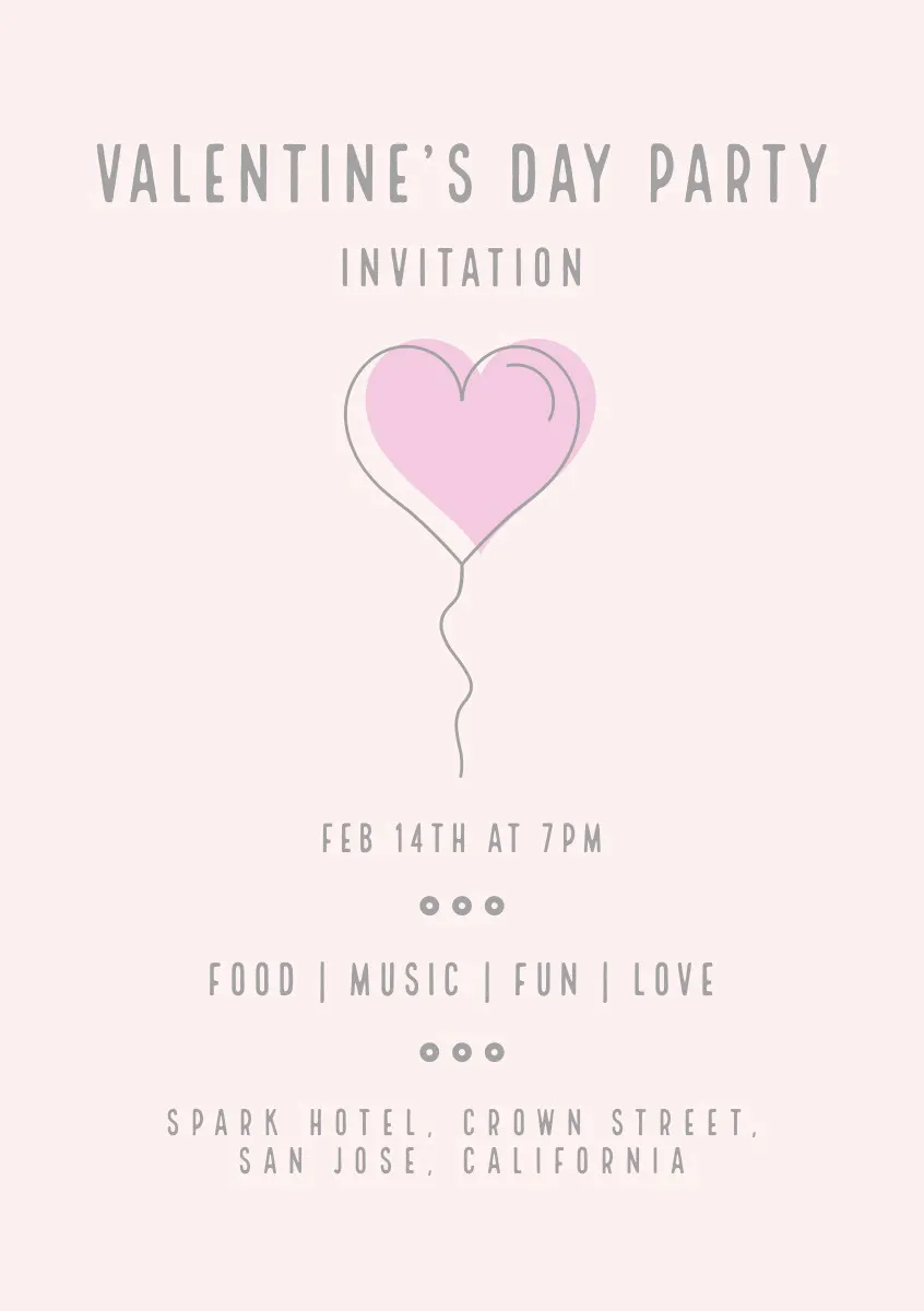 Gray and Pink Balloon Heart Valentine's Day Party Invitation Card