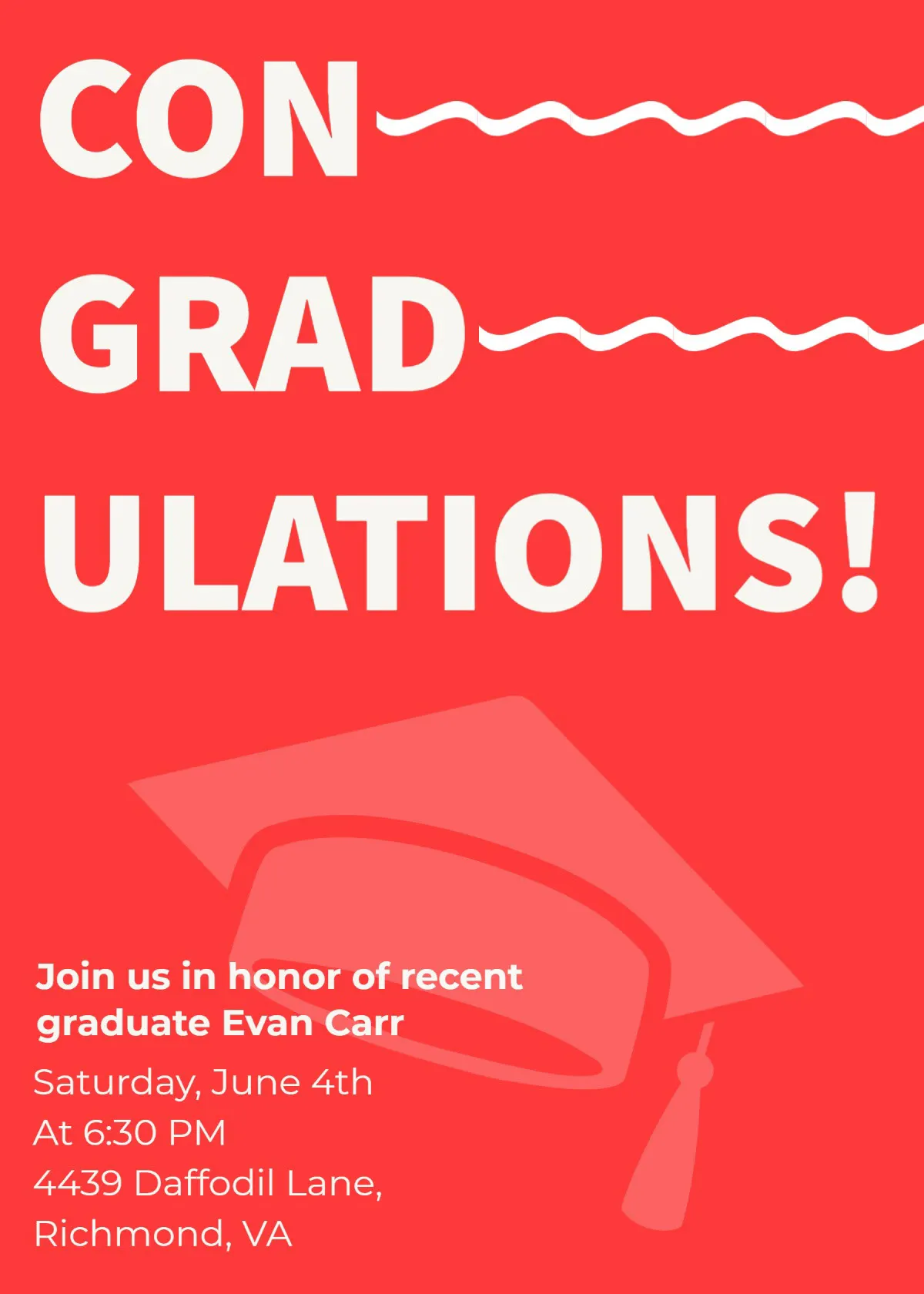 Red And White Bold Hat Graduation Invitation