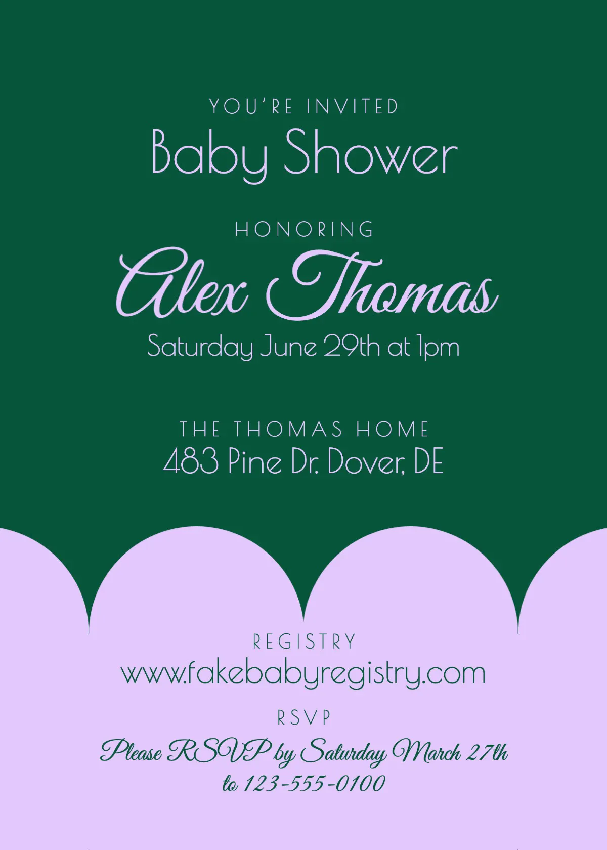 Green and Lavender Baby Shower Invitation