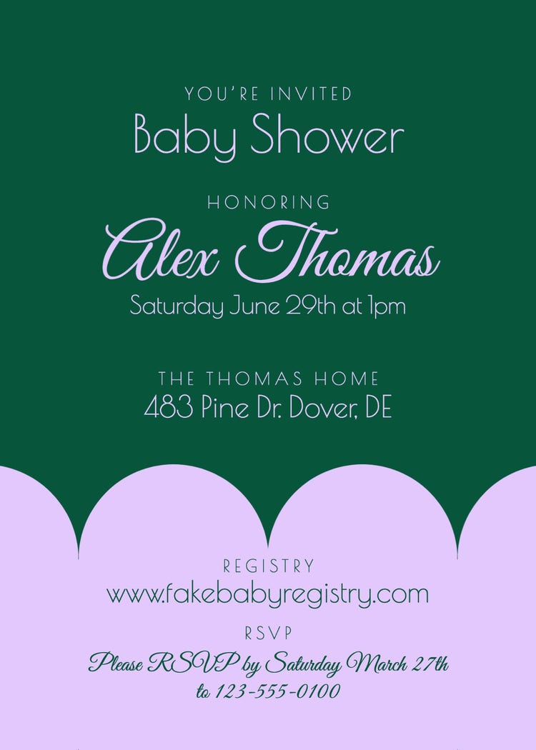 Green and Lavender Baby Shower Invitation